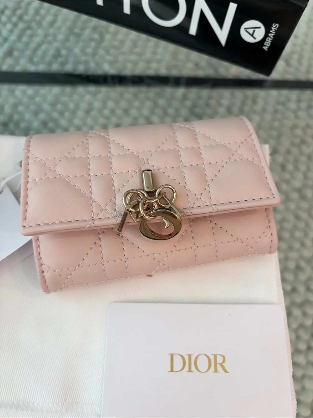 Dior Glycine Quilted Leather Wallet in Pale Pink with Gold Hardware